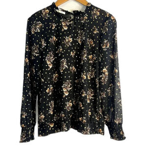 Maurices Metallic Black Floral‎ Sheer Blouse Size XS